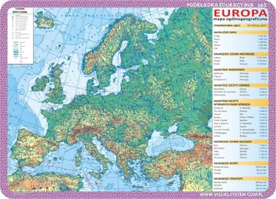 Podkładka na biurko, mata, dwustronna, mapy Europy: fizyczna, polityczna
