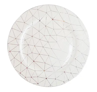 Podtalerz biały w srebrny wzór geometryczny, 33 cm