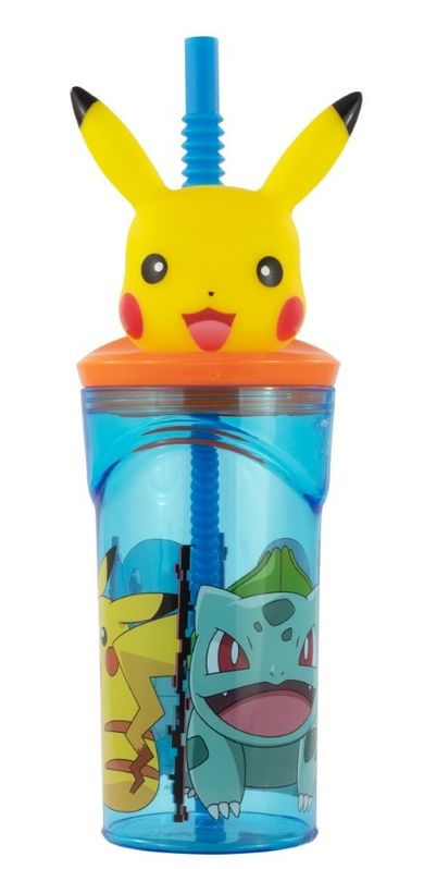 Pokemon, butelka do picia, ze słomką i figurką 3D