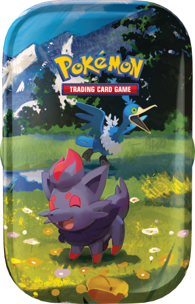 Pokemon TCG: Mega Evolution, Ascended Heroes, Mini Tin, Zorua/Cramorant, puszka z boosterami, gra karciana, dodatek
