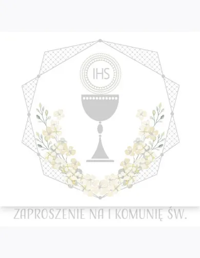 Pol-Mak, zaproszenie kwadrat, 12-12 cm, Komunia, srebrne, 10 szt.