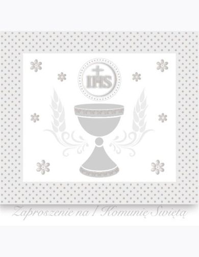 Pol-Mak, zaproszenie kwadrat, 12-12 cm, Komunia, srebrne, 10 szt.
