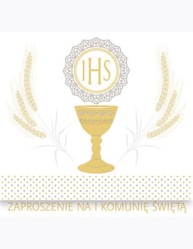 Pol-Mak, zaproszenie kwadrat, 12-12 cm, Komunia, złote, 10 szt.