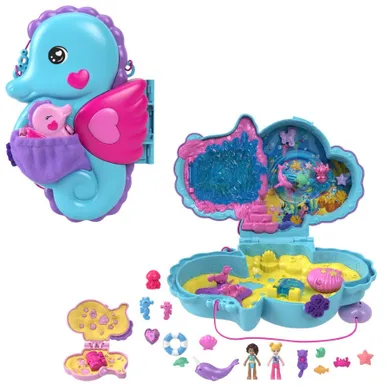 Polly Pocket, kompaktowa torebka Koniki morskie, zestaw z laleczkami i akcesoriami