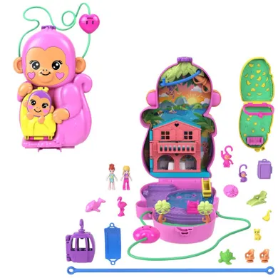 Polly Pocket, kompaktowa torebka Małpki, zestaw z laleczkami i akcesoriami