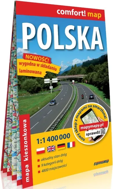 Polska. Kieszonkowa laminowana mapa samochodowa 1:1 400 000