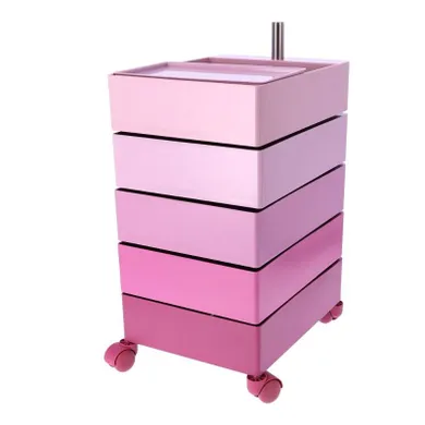Poręczna szafka na kółkach z pięcioma szufladami, różowy