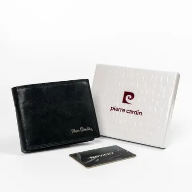 Poręczny, składany portfel męski ze skóry naturalnej, RFID, Pierre Cardin