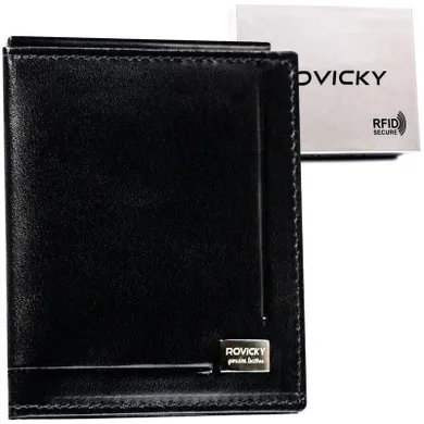 Portfel, banknotówka, czarny, skórzany, Rovicky