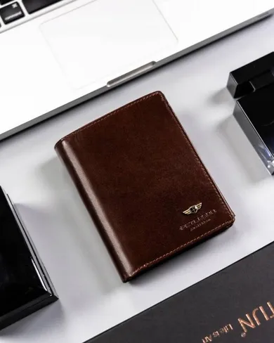 Portfel, brązowy, skórzany, Peterson