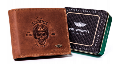 Portfel, brązowy, skórzany, Peterson