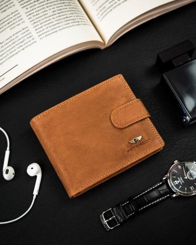 Portfel, brązowy, skórzany, RFID, Peterson