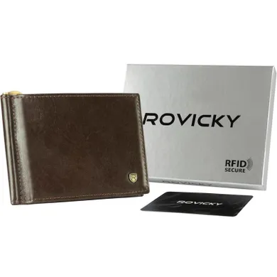 Portfel, brązowy, skórzany, RFID, Rovicky