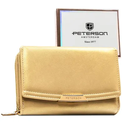 Portfel, ciemnobeżowy, skóra ekologiczna, RFID, Peterson