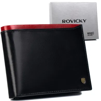 Portfel, czarno-czerwony, skórzany, RFID, Rovicky