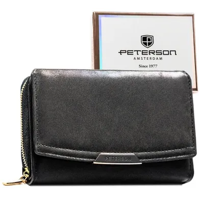 Portfel, czarny, skóra ekologiczna, Peterson