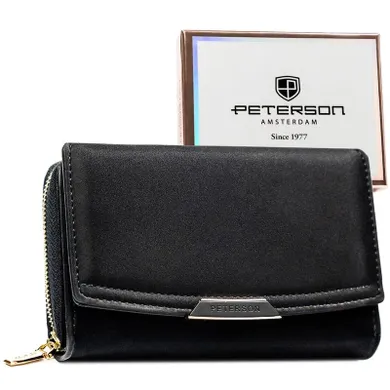 Portfel, czarny, skóra ekologiczna, RFID, Peterson