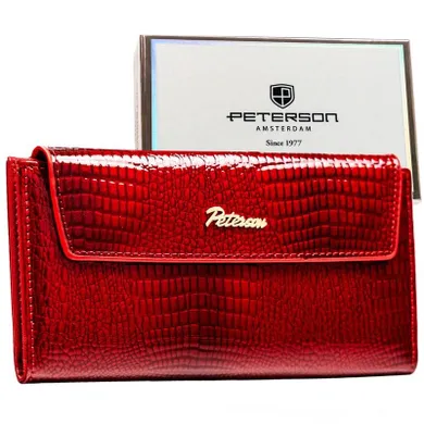 Portfel, czerwony, skóra ekologiczna, Peterson
