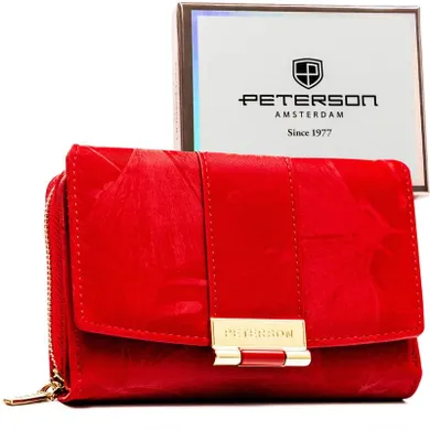 Portfel, czerwony, skóra ekologiczna, Peterson