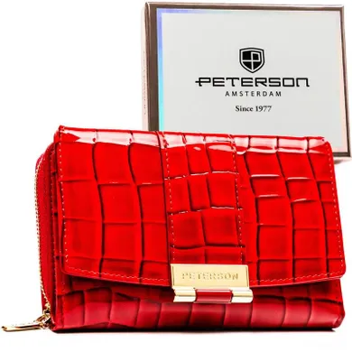 Portfel, czerwony, skóra ekologiczna, Peterson