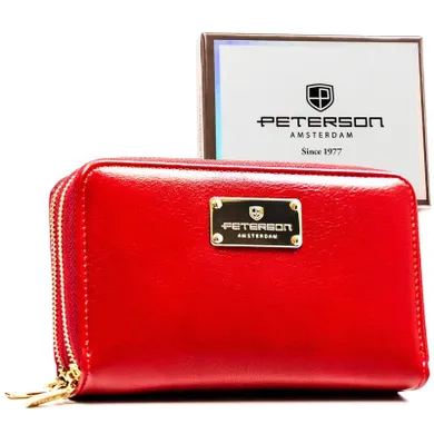Portfel, czerwony, skóra ekologiczna, RFID, Peterson