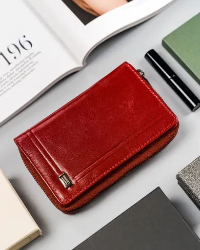 Portfel, czerwony, skórzany, RFID, Rovicky