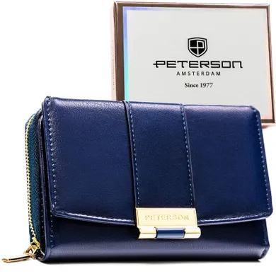 Portfel, granatowy, skóra ekologiczna, Peterson