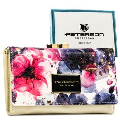 Portfel, skóra naturalna i ekologiczna, kwiatowy wzór, Peterson