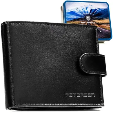 Portfel z brelokiem, czarny, skórzany, Peterson