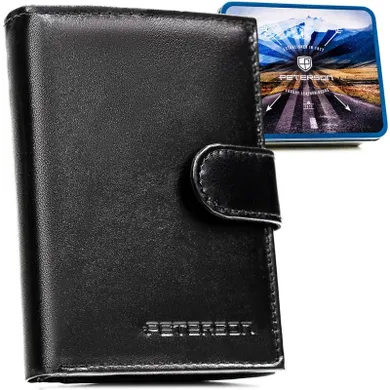 Portfel z brelokiem, czarny, skórzany, Peterson