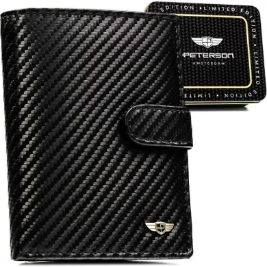 Portfel z brelokiem, czarny, skórzany, Peterson