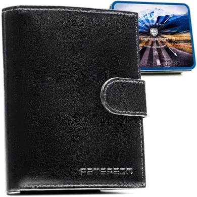 Portfel z brelokiem, czarny, skórzany, Peterson