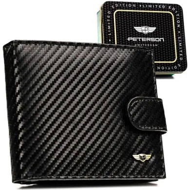 Portfel z brelokiem, czarny, skórzany, Peterson