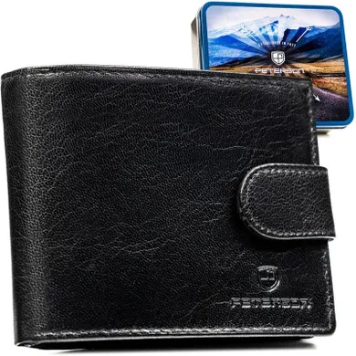 Portfel z brelokiem, czarny, skórzany, Peterson