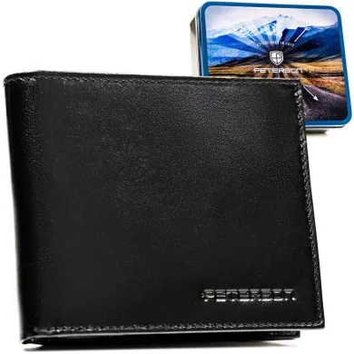 Portfel z brelokiem, czarny, skórzany, Peterson