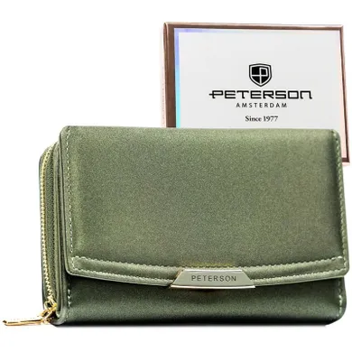 Portfel, zielony, skóra ekologiczna, RFID, Peterson