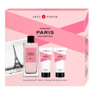 Pret a Porter, Paris, zestaw: woda perfumowana, spray, 100 ml + balsam do ciała, 50 ml + żel pod prysznic, 50 ml