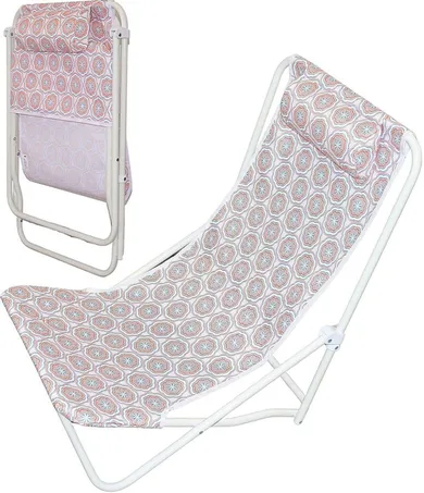 Probeach, leżak składany plażowy z zagłówkiem, niebiesko-pomarańczowy