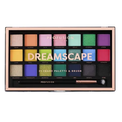 Profusion, Dreamscape Eyeshadow Palette, paleta 21 cieni do powiek z pędzelkiem