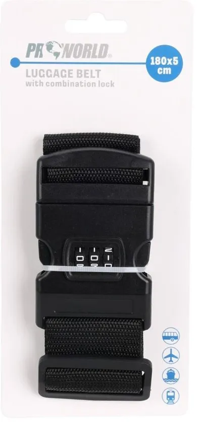ProWorld, uniwersalny pas zabezpieczający do walizki, czarny, 5-180 cm