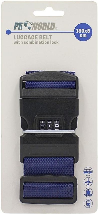 ProWorld, uniwersalny pas zabezpieczający do walizki, granatowy, 5-180 cm