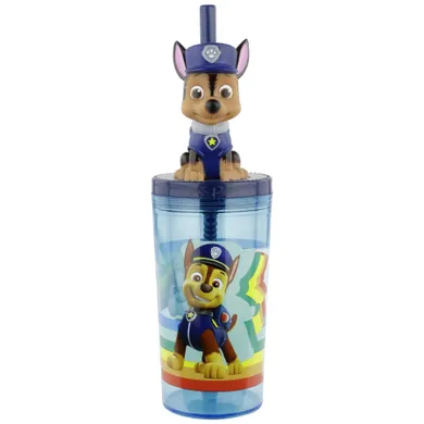 Psi Patrol, butelka do picia ze słomką i figurką 3D, 360 ml