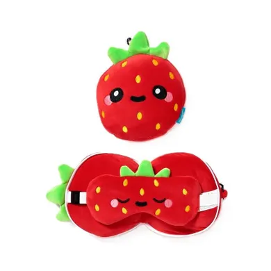 Puckator, poduszka podróżna i maska na oczy, strawberry