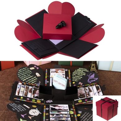 Pudełko niespodzianka ze zdjęciami na prezent, DIY, czerwone
