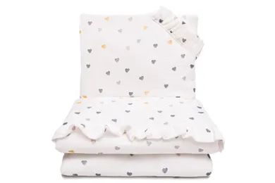 Pulp, Serduszka Kolorowe, 2-częściowy komplet pościeli muślinowej z wypełnieniem, 80-100 cm