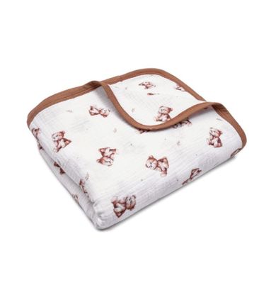 Pulp, Zamyślony Miś, kocyk muślinowy z lamówką, 100-120 cm