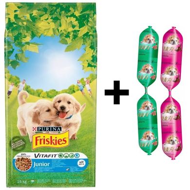Purina, Friskies Junior 15 kg, baton, 6 szt. karma dla szczeniąt