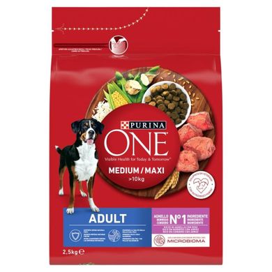 Purina One, Med/Max Adult, Dog Lamb & Rice, 2,5 kg