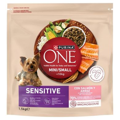 Purina One, Mini Dog Sensitive, Salmon & Rice, 1,5 kg