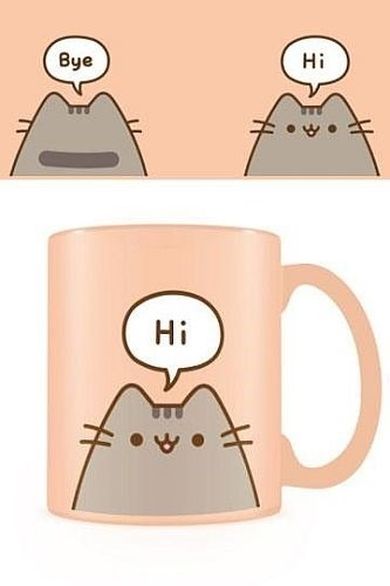 Pusheen, kubek porcelanowy, Hi, Bye